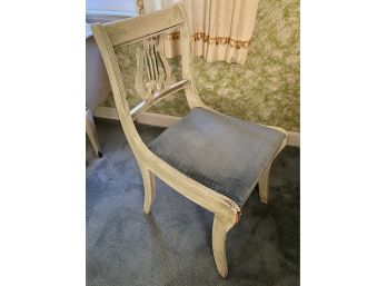 White Wash Painted Chair With Blue Suede Fabric