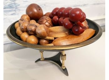 Dayagi Metal Vintage Bowl Made In Israel With Wooden Fruit