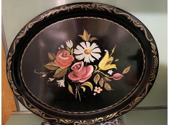 Vintage Black Floral Metal Oval Tray