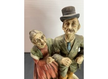 Vintage Capodimonte Sweet Old Couple With Dog Figurine