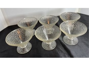 Set Of 6 Vintage Pressed Crackle Glass Dessert Dishes