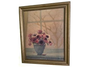 Jacques Bille Floral Window Scene Vintage Art Reproduction Framed