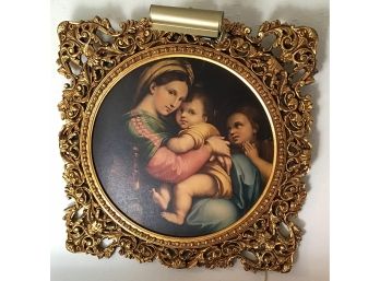 Copy Of The 'Madonna Della Seggiola (della Sedia)' Filigree Framed With Attached Art Light