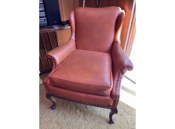 Orange Wing Back Accent Chair With Metal Nail Head Trim