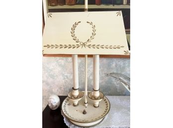 Vintage Creme And Gold Table Lamp With Rectangular Shade And Leaf Motif