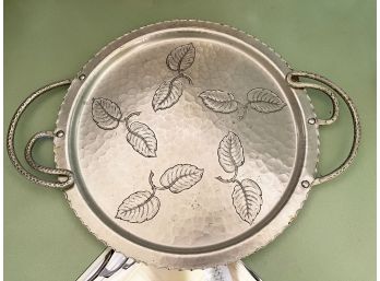 Wrought Farberware Brooklyn NY Plate With Leaf Etching