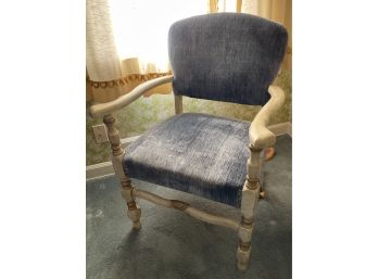Creme Colored Blue Suede Vintage Arm Chair
