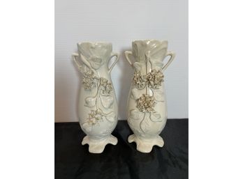 Rare Pair Of Antique White P V Vases - Portieux Vallerysthal France