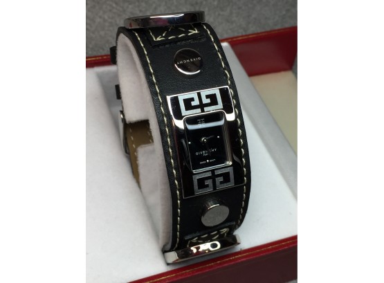 Brand New Ladies $495  GIVENCHY - PARIS - Black Leather Bracelet Watch - Swiss Made - Fantastic Gift Idea