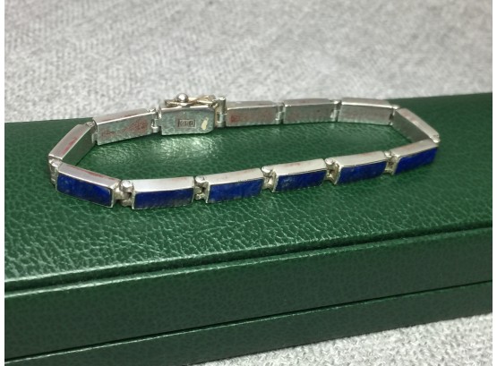 Lovely Vintage Sterling Silver / 950 Bracelet With Lapis Lazuli - Purchased In Europe In 1960s - Unisex 7-3/4'