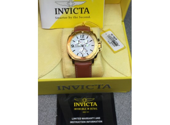 Beautiful Brand New INVICTA Mens / Unisex Chronograph Watch With Brown Leather Strap - Paid $395 - NICE WATCH