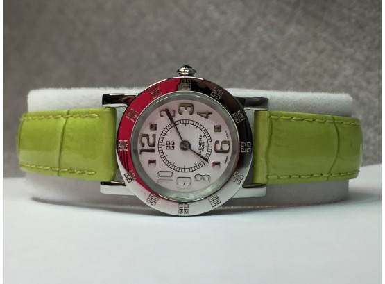 Fabulous Brand New $495 GIVENCHY Ladies Swiss Made Watch - Chartreuse Green Leather Deployment Clasp STUNNER !
