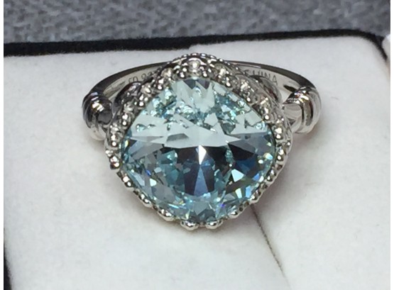 Fabulous Sterling Silver / 925 Ring With Large Light Pale Blue Topaz - VERY Pretty Setting - Very Nice Ring
