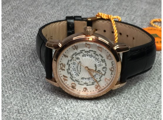 Fabulous STUHRLING Traveler Watch In Rose Goldtone - New Battery - Swiss Quartz - Great Looking Watch