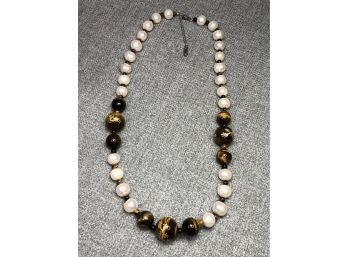 Fabulous Necklace With Genuine Tiger Eye Beads / Freshwater Cultured Pearls With Sterling Silver Clasp