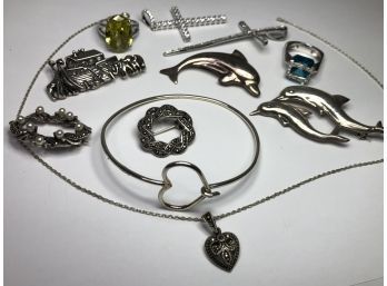 Huge Lot Of Vintage Sterling Silver / 925 Jewelry - Pins - Rings - Bracelet - Necklace - GREAT ASSORTMENT