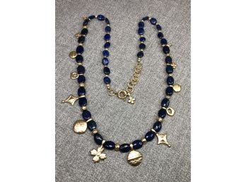 Fabulous Lapis Lazuli Necklace With Brushed Golden Details - Very High Quality - Large Piece 30' Long