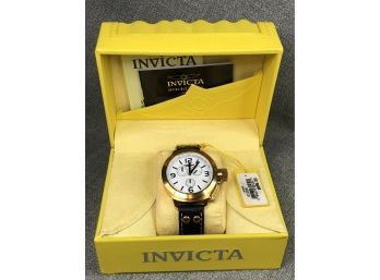 Fantastic Mens  INVICTA Watch With Leather Strap - $595 Retail - Goldtone Case White Face - Japanese Movement