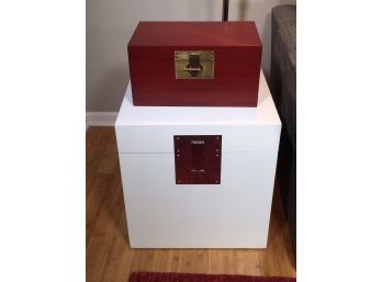 Two Great ETHAN ALLEN Decorator Boxes - White Cube Storage Box & Asian Style Document Box With Brass Hardware