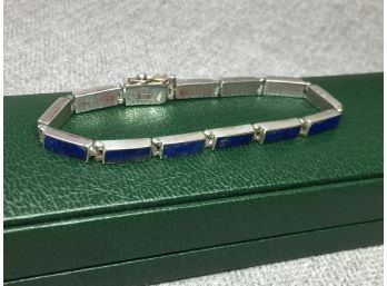 Lovely Vintage Sterling Silver / 950 Bracelet With Lapis Lazuli - Purchased In Europe In 1960s - Unisex 7-3/4'