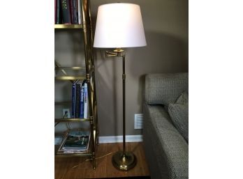 Beautiful VERY High Quality ETHAN ALLEN Solid Brass Floor Lamp - With Crisp White Lamp Shade GREAT LAMP !