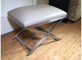 (1 Of 2) Fabulous ETHAN ALLEN Leather & Brushed Stainless Finish Ottoman / Bench / Stool - Like New Condition