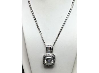 Beautiful Sterling Silver / 925 Pendant Necklace With White Topaz - Beautiful Piece - Made In Italy