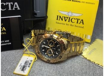 Incredible Brand New INVICTA Mens Chronograph Watch - Gold / Black Dial - $1,295 Retail - Box & Booklets