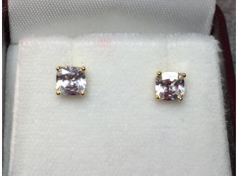 Very Pretty Pair 14kt Gold Earrings With Intense White Zirconia - VERY NICE - Amazing Sparkle - WOW !