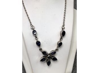 Beautiful Vintage Sterling Silver / 925 & Amethyst Necklace - Nice Deep Dark Color - All Sterling Silver 16'