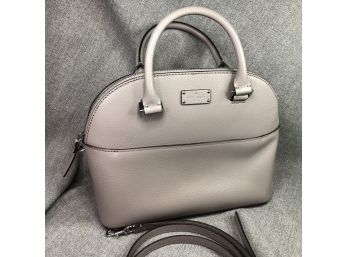 Brand New Light Gray KATE SPADE - NEW YORK - $335 All Leather Handbag - With Strap - Silvertone Hardware