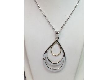 Very Nice Modernist Sterling Silver & 14kt Gold Pendant On 18' Necklace - Very Cool Modern Look - NICE PIECE !