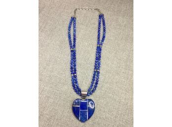 Fabulous Sterling Silver / 925 & Lapis Lazuli Heart Necklace - LARGE PIECE - By JAY KING / DTR Retail - $695