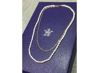 Two Wonderful Necklaces In One - Lovely Freshwater Seed Pearls &  Sterling Silver With 14k Overlay Necklace