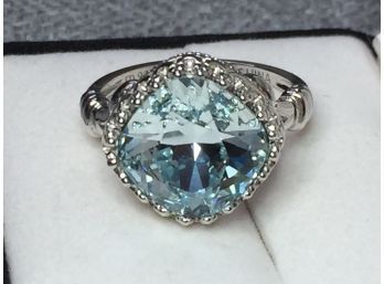 Fabulous Sterling Silver / 925 Ring With Large Light Pale Blue Topaz - VERY Pretty Setting - Very Nice Ring