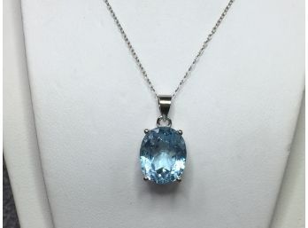Fabulous Sterling Silver / 925 Necklace With Large Aquamarine Pendant 18' Chain & Pendant All Sterling Silver
