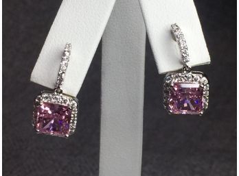 Fabulous Sterling Silver / 925 - Earrings - Pink Tourmaline & White Sapphires - Very Elegant Expensive Look
