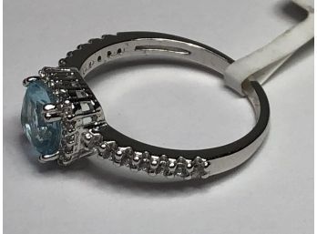 Lovely Brand New With Tag STERLING SILVER / 925 & BLUE TOPAZ Ring - Small Size - Very Pretty Ring - NEW !