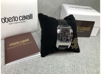 Incredible New $695 ROBERTO CAVALLI Chronograph Watch Black Alligator Strap - New In Box With Booklet / Card