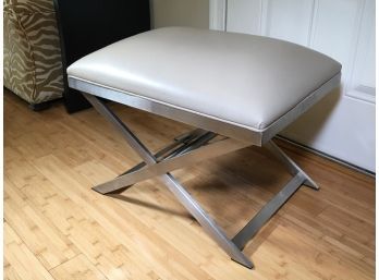 (2 Of 2) Fabulous ETHAN ALLEN Leather & Brushed Stainless Finish Ottoman / Bench / Stool - Like New Condition