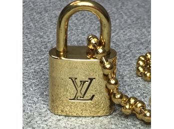 Incredible Authentic LOUIS VUITTON Lock Necklace - 18kt Gold Overlay Ball Chain Necklace With LV Lock
