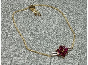 Fabulous Sterling Silver / 925 - 8' Inch Bracelet With 14kt Gold Overlay With Ruby & White Topaz - STUNNER !