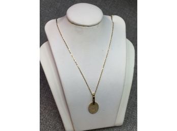 Beautiful Very Delicate All 14kt Gold 18' Necklace With Modern Look - With Small Diamond & 14kt Gold Pendant