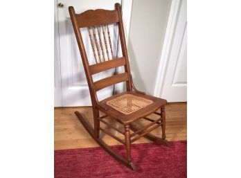 Lovely Antique Victorian Press Back Rocking Chair - 1890-1920 With Caned Seat - Overall Great Condition !