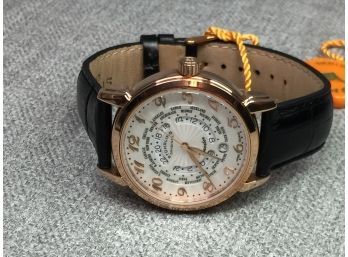 Fabulous STUHRLING Traveler Watch In Rose Goldtone - New Battery - Swiss Quartz - Great Looking Watch