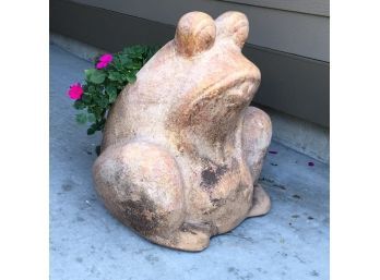 Adorable Large Terracotta Frog Planter - Nice Patina - Very Nice Condition Comes With Flowers ! - Cute !