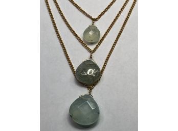 Lovely & Unusual 18kt Gold & Light Green Quartz Triple Strand Necklace - Very Unusual Piece - Three Lengths