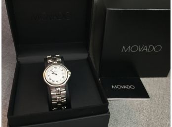 Fantastic Vintage MOVADO All Stainless Steel Mens  / Unisex Watch - White Dial With Black Roman Numerals