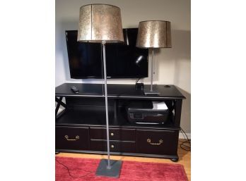 Two Fantastic Decorator Lamps - One Table Lamp - One Floor Lamp - Steel / Metal Finish With Mica Type Shades