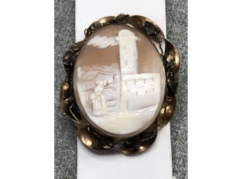 Wonderful Antique Hand Carved Cameo Pin In Gilt 800 Silver Mount - Beautiful Old Piece - Probably From Italy